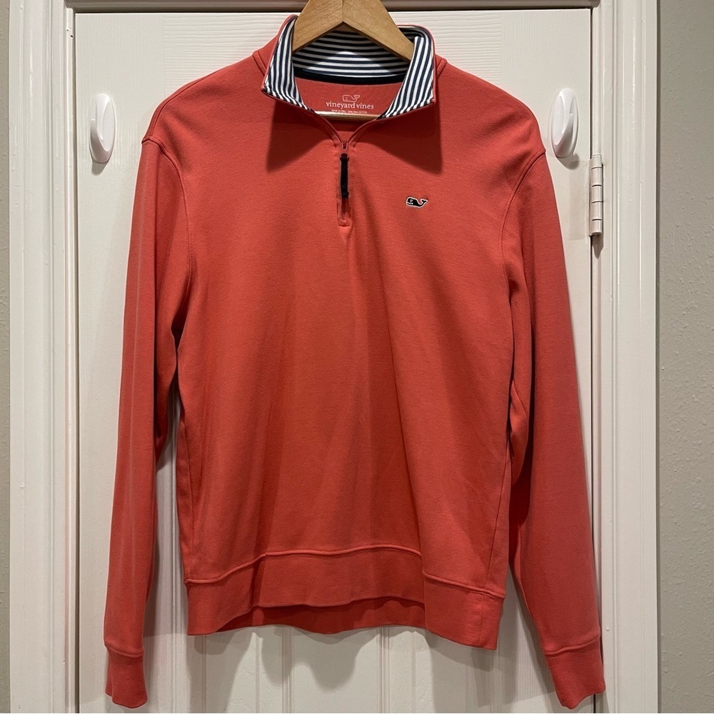 Vineyard Vines Saltwater 1/4 Zip Women’s S Coral  Pullover Sweatshirt Pima Whale